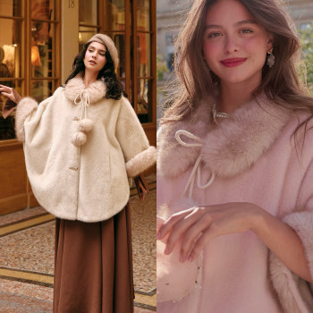 Lacemade snow country daughter french retro elegant temperament short hair eco-friendly fur high collar cape jacket winter
