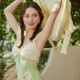 LaceMade медово-зеленое коллекционное платье ручной работы крючком с бантом и подтяжками