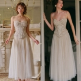 LaceMade White Moon Dream Weaver Французский винтажный романтический кружевной сетчатый бюстгальтер с рыбьими косточками, юбка, костюм с юбкой феи