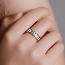 Cross-border hot selling personality color crystal ring fashion geometric square diamond ring Rainbow gem index finger ring for women