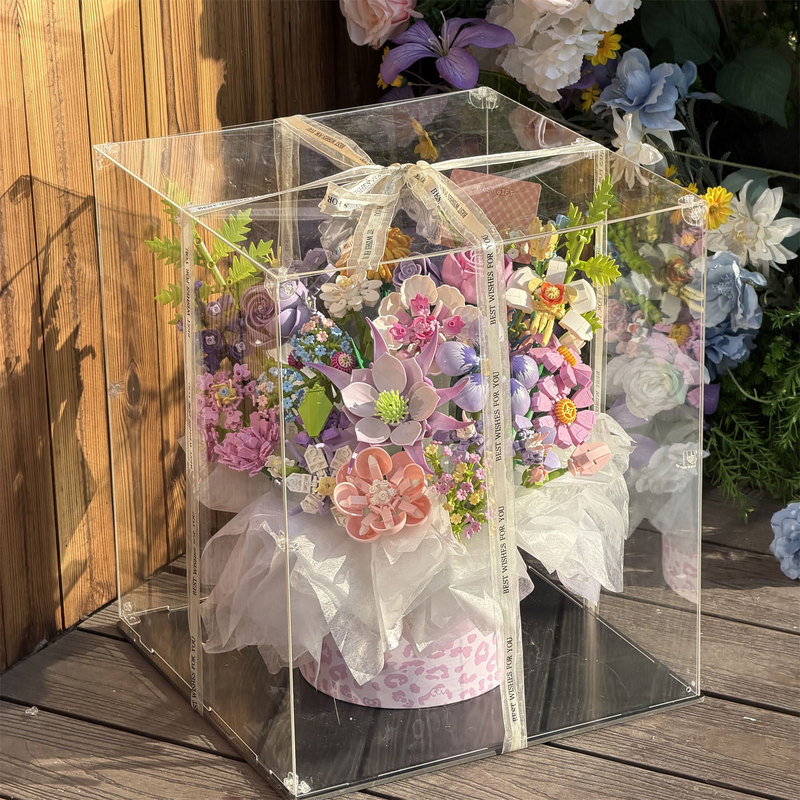 Dopamine Building Block Bouquet Assembly Gift Box Hug Bucket DIY Gift for Girls with a Sense of Ceremony for New Year, Valentine's Day, Birthday
