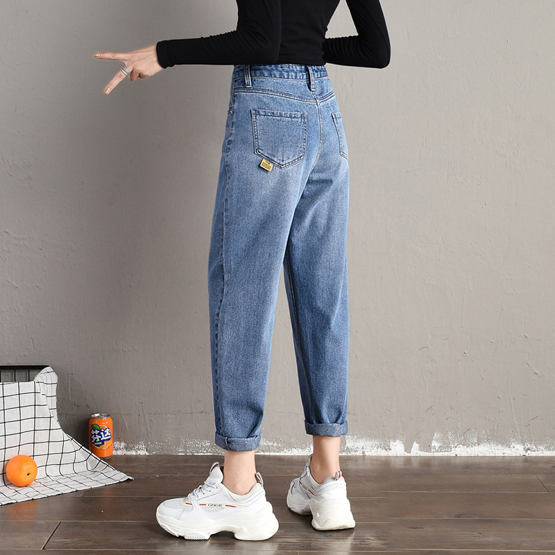 High-waisted jeans women loose spring and Autumn season 2021 new thin and versatile nine-point radish pants straight dad pants