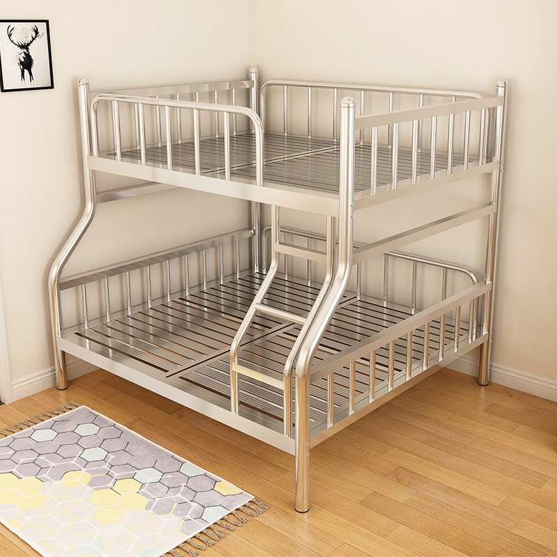 Stainless steel bunk bed high and low mother bed upper bunk iron frame bed 304 thick elevated iron bed adult double bed