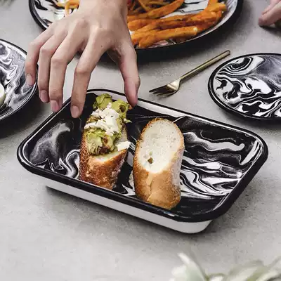 (30% off)BORNN spot Turkey imported art enamel marble pattern enamel baking tray square plate