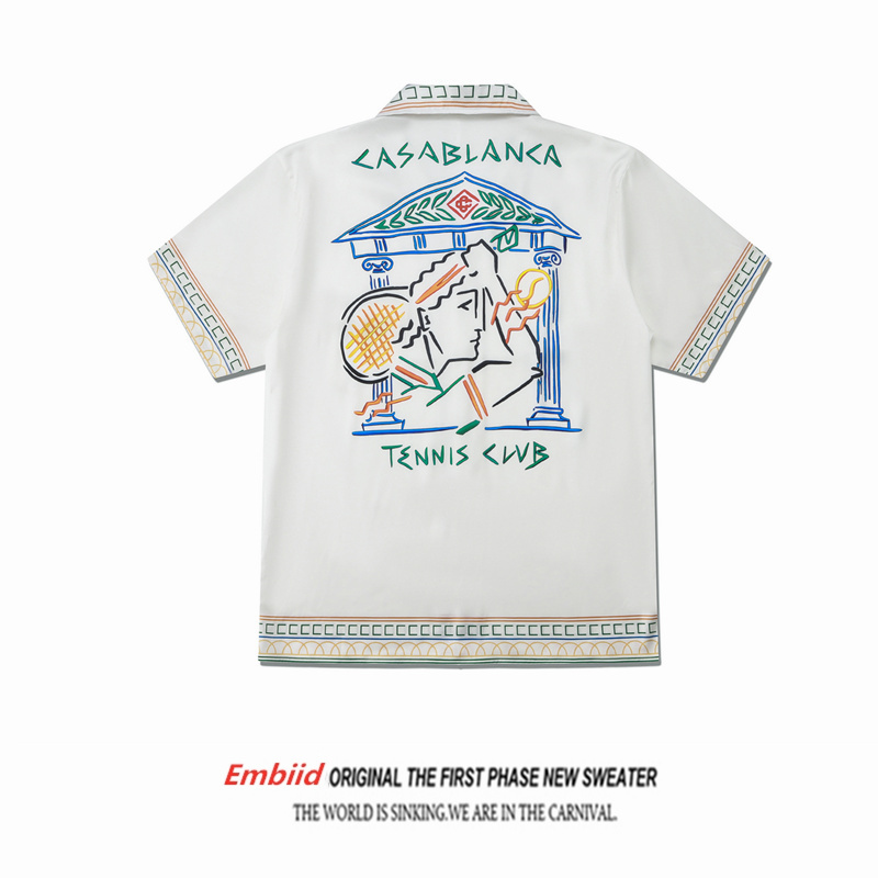 Casablanca Crayon Court Tennis Character Short-Sleeved Shirt for Men and Women, Loose and High-End Travel Beach Shirt Casablanca Crayon Court Tennis Character Short-Sleeved Shirt for Men and Women, Loose and High-End Travel Beach Shirt