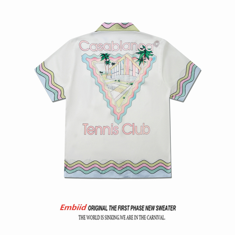 Casablanca Villa Tennis Seaside Beach Inverted Triangle Colorful Striped Short Sleeve Shirt Trendy Casablanca Villa Tennis Seaside Beach Inverted Triangle Colorful Striped Short Sleeve Shirt Trendy