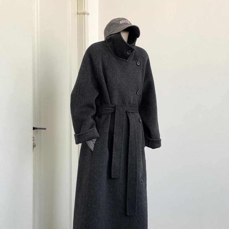 Black and Gray Double-Sided Cashmere Coat for Women, Autumn and Winter, High-End 2026 New Style, Lazy Style Wool Camel Wool Coat