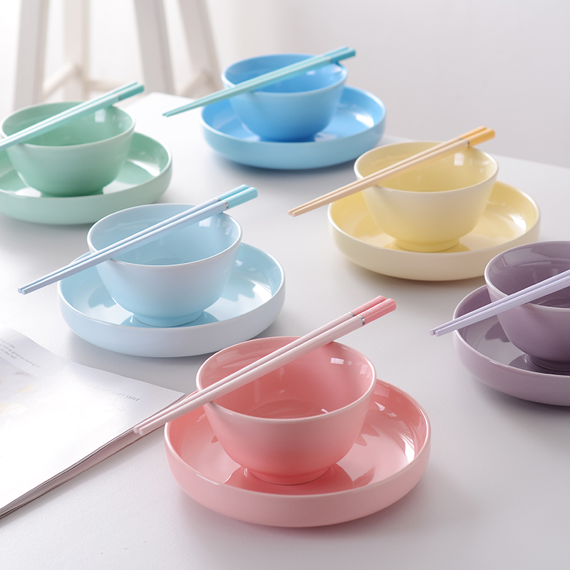 Color-separated cutlery suit bowls chopsticks spoons families distinguish one person a bowl dedicated 6 people 4 people Ceramics Household Rice Bowls-Taobao