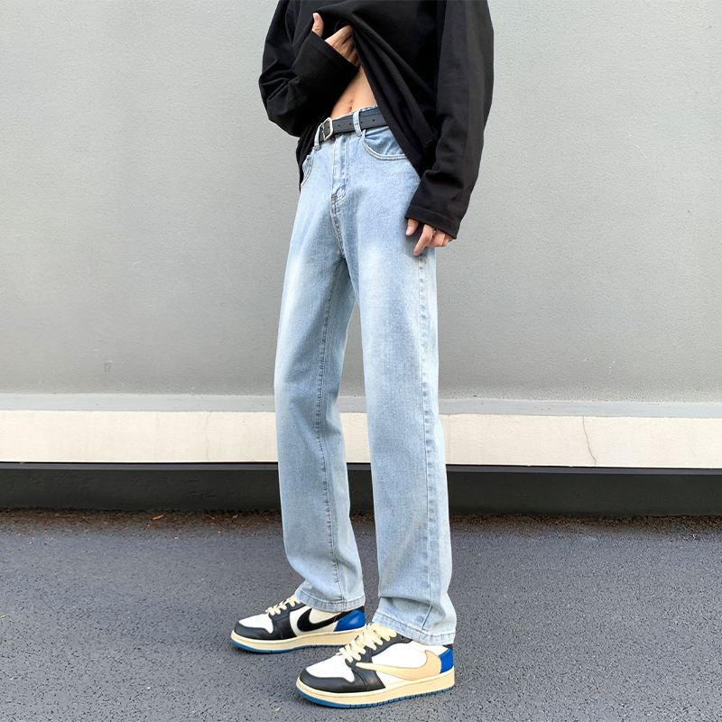Light Blue Jeans for Men, Straight Fit, Slim, 2026 Autumn New Style, American High Street Fashion, Washed Men's Pants