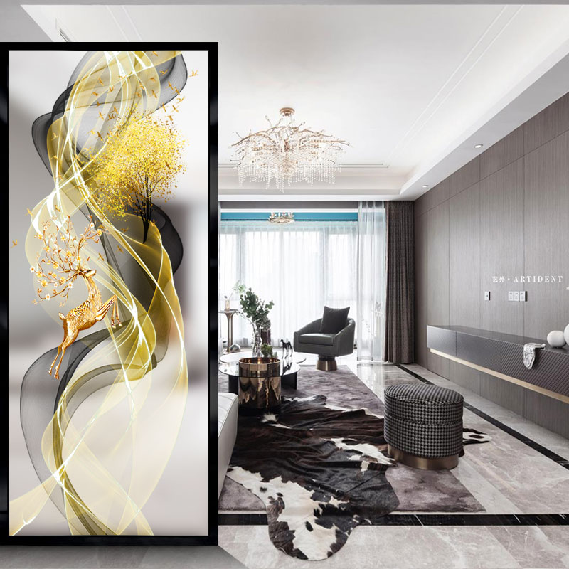 Art Glass Screen Partition Hyun Guan Aisle Background Wall Entrance Living Room Shoe Cabinet Entrance Door Modern Light Lavish Deer