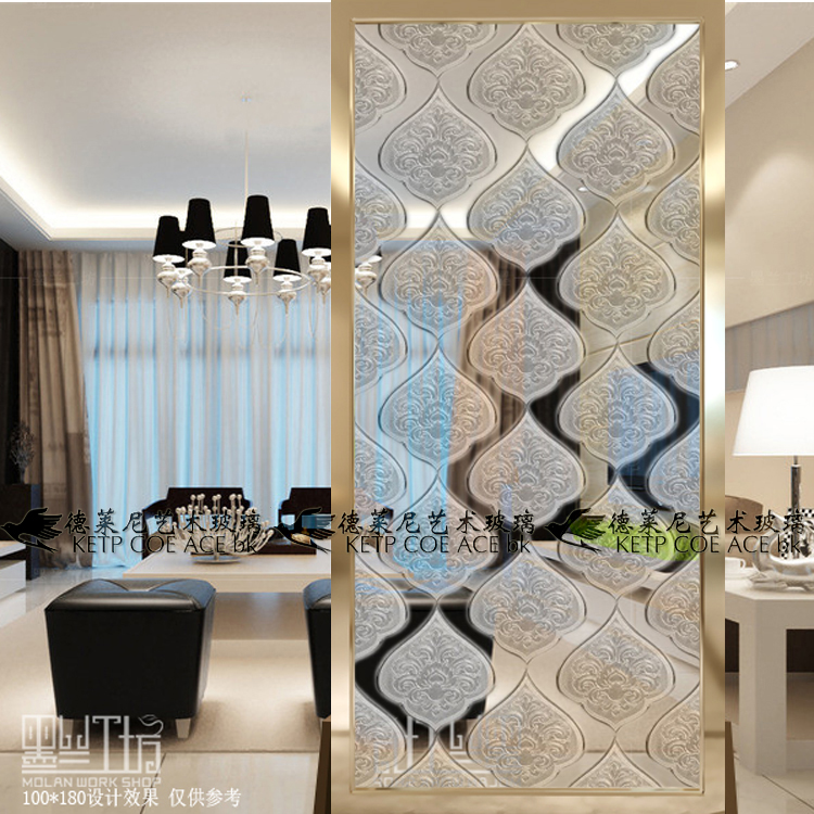 Art glass living room TV background wall engraved tempered glass mask partition 3D transparent pattern