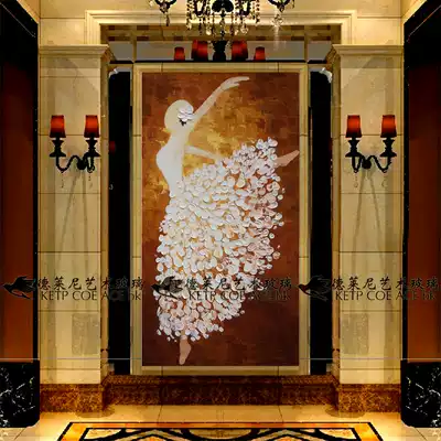 Modern simple art glass porch screen partition craft glass door carved tempered glass elegant dance posture