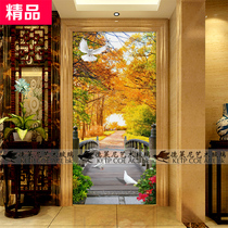 Art glass screen partition entrance background wall living room entrance sliding door modern simple Nordic beauty landscape painting