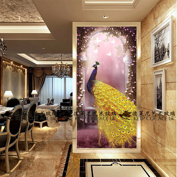 Art Glass Living Room Screen Divided Pockground Wall Background Wall Shoe Cabinet Modern Luxury Peacock Map