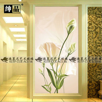 Art Glass Screen Partition Xuanguan moving door Process engraving Deep engraving Fashion Lily water flowers to find a mural