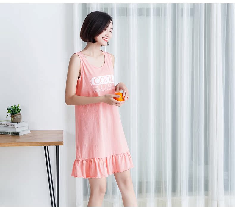 Áo ngủ nữ tay áo mùa hè cotton treo váy váy váy cotton nữ đồ ngủ nữ trung học sinh đồ ngủ cô gái phục vụ nhà - Đêm đầm váy ngủ lụa tơ tằm