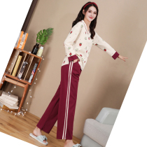 Spring pajamas ladies spring and autumn V collar cotton summer cute strawberry loose home suit suit can be worn outside cotton