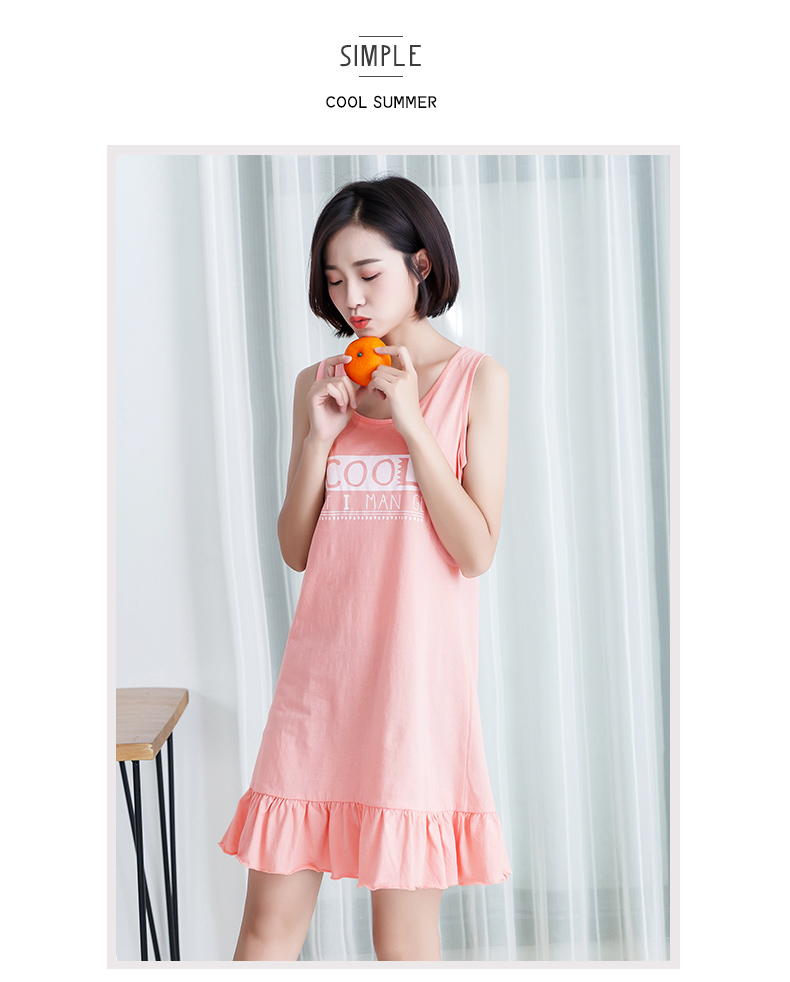 Áo ngủ nữ tay áo mùa hè cotton treo váy váy váy cotton nữ đồ ngủ nữ trung học sinh đồ ngủ cô gái phục vụ nhà - Đêm đầm váy ngủ lụa tơ tằm