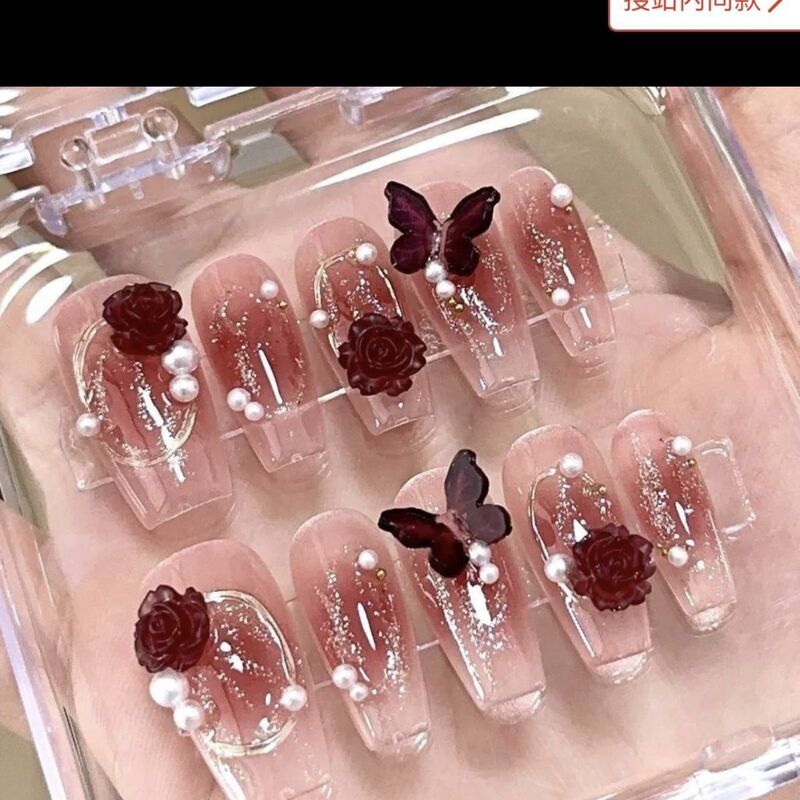 Handmade Wearable Nails, Plum Blush, Pure Desire Style Manicure, Detachable Nails, Camellia Wedding, Pure Handmade Roses
