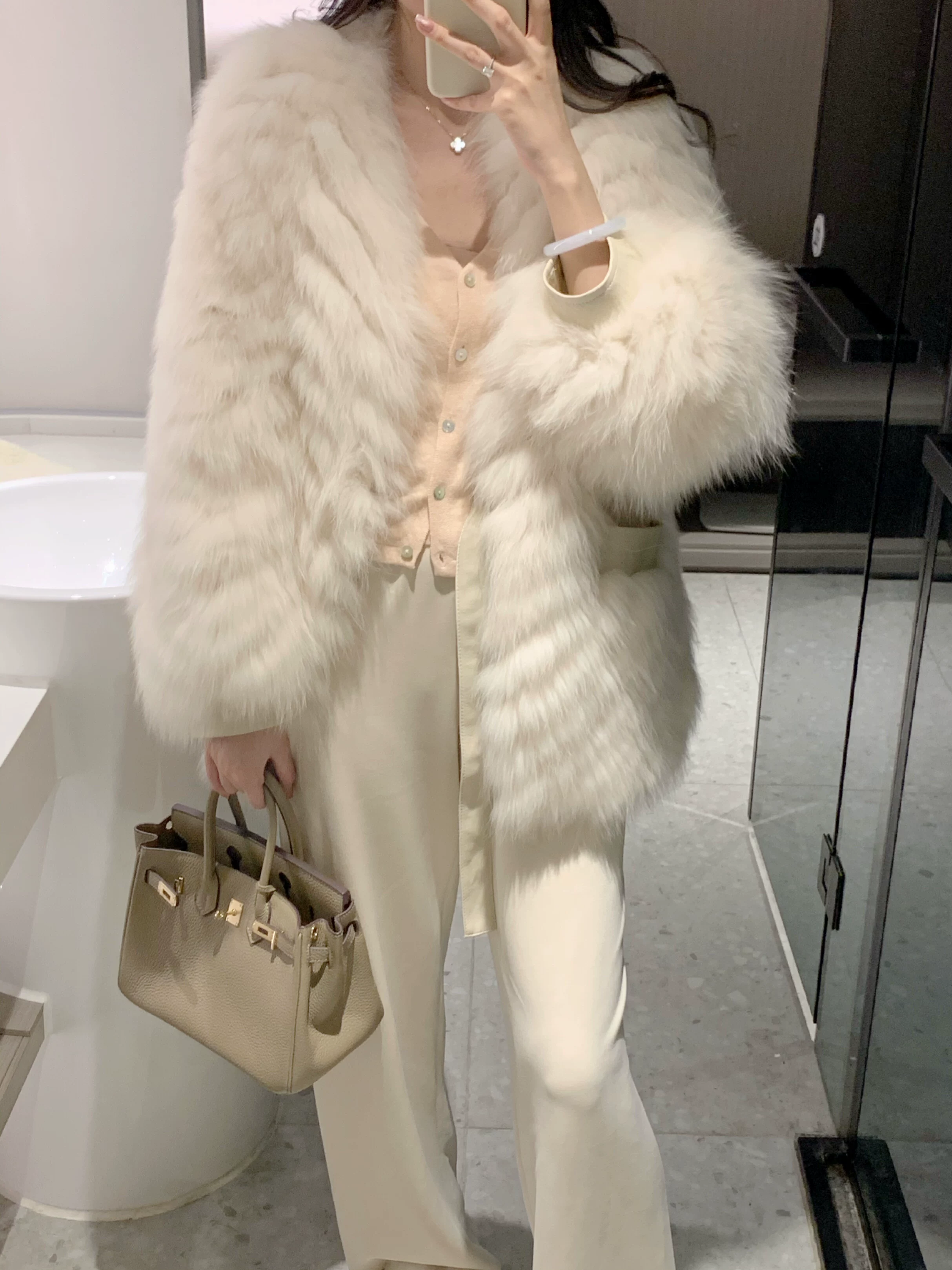Зимнее длинное пальто, стиль Chanel, средняя длина