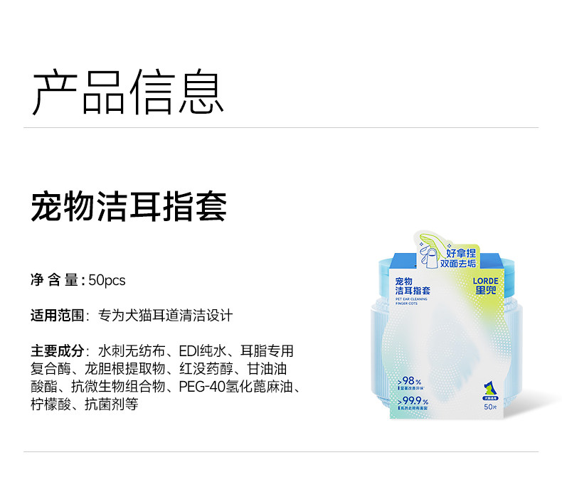 Ухо чистого 【新品】里兜宠物洁耳指套猫咪狗狗耳朵清洁洗耳湿巾抗菌去除异味 Lorde