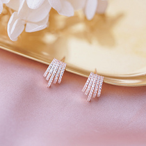 Simple wind S925 sterling silver pin tassel shape earrings high feel micro-studded rose gold earrings shiny