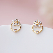 Simple wind 925 silver needle niche design raising ear hole cherry blossom earrings Dongdaemun exquisite temperament earrings