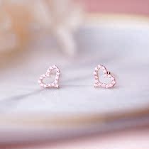Simple wind 925 sterling silver needle Pink Diamond Love small earrings small delicate girl earrings 2021 New