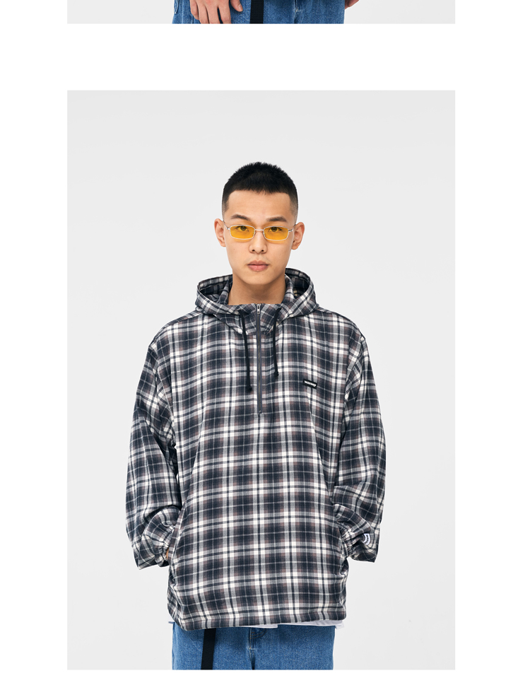 WASSUP mùa thu hai màu flannel kẻ sọc sanding áo khoác trùm đầu áo khoác mùa thu và mùa đông nam và nữ mô hình hoang dã các kiểu áo công sở de thương