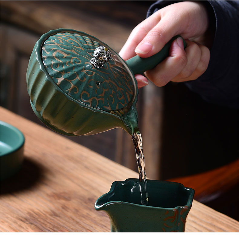 Laugh, dipping, green household ceramics glaze kung fu tea set a complete set of creative silk road the teapot tea set
