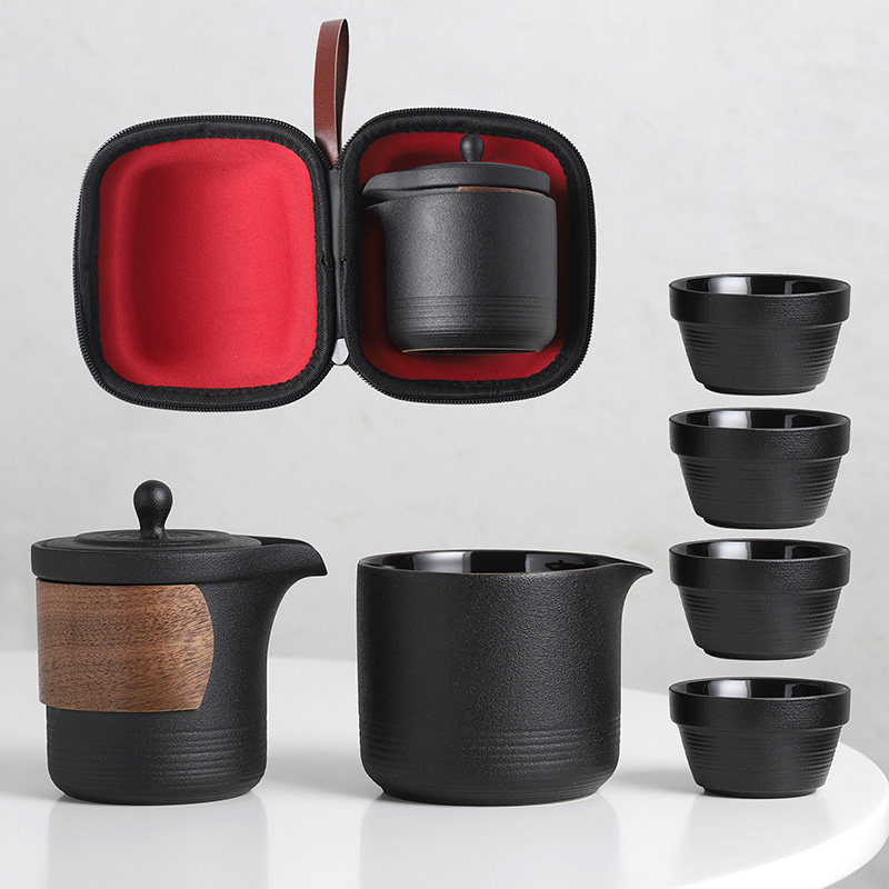 Travel Tea Set Group Portable Handbag 1 Pot 4 cups Quick Guest Cup onboard Carry-on Teapot Customize Logo