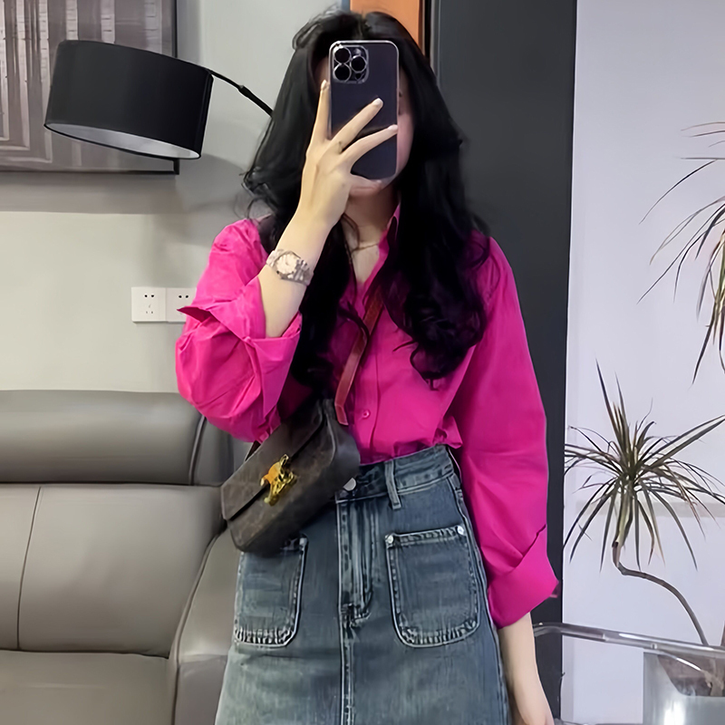 2026 Spring/Summer New Internet Celebrity Chic and Beautiful Shirt for Petite Women in Dragon Fruit Color, Light Luxury and High-End Feel Top 2026 Spring/Summer New Internet Celebrity Chic and Beautiful Shirt for Petite Women in Dragon Fruit Color, Light Luxury and High-End Feel Top