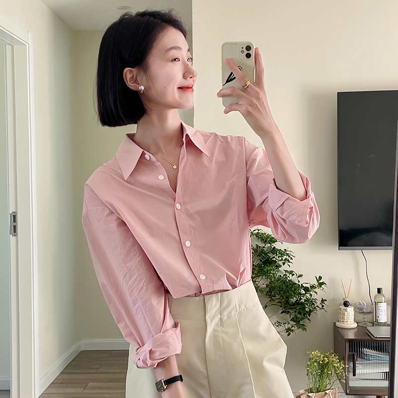Spring and Summer Unique and Beautiful Pink Shirt for Women, Designer Niche Pure Cotton Shirt, Minimalist High-End Top Spring and Summer Unique and Beautiful Pink Shirt for Women, Designer Niche Pure Cotton Shirt, Minimalist High-End Top