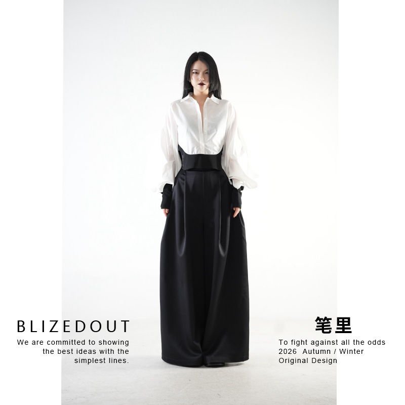 Penli【Blizedout】Original Designer 6080101 White Shirt with Black Hem and Loose Fit Penli【Blizedout】Original Designer 6080101 White Shirt with Black Hem and Loose Fit
