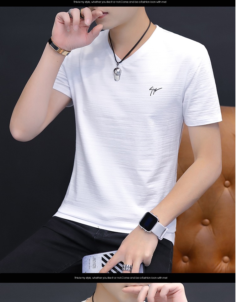 Mùa xuân và hè nam áo thun ngắn tay phiên bản Hàn Quốc của áo sơ mi nam bán tay 2019 mới quần cotton trắng từ bi mùa hè v-cổ thủy triều - Áo phông dài áo thun tay lỡ nam