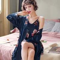 HGC Silk-Couple ночная рубашка с цветами, прижатыми к скрытую синюю