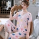 Đồ ngủ nữ mùa hè cotton lụa phù hợp với quần tây ngắn tay cotton lụa mỏng phiên bản Hàn Quốc dễ thương mùa xuân và mùa thu phục vụ tại nhà size lớn - Nam giới