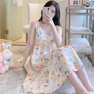 cotton silk pajamas suspender nightgown summer