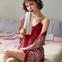 HGC Silk-Couple ночная рубашка Mahjong Grid Red