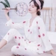 Bộ đồ ngủ cotton lụa của phụ nữ mùa xuân và mùa thu dài tay cotton lụa phù hợp với hai mảnh dễ thương Hàn Quốc phần mỏng lỏng lẻo dịch vụ nhà mùa hè - Cặp đôi