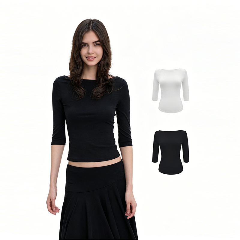 [Same Style in Stock] Veryrareme Lyocell Boat Neck Slim Short T-Shirt Short-Sleeved Women's Half-Sleeve Top for Summer