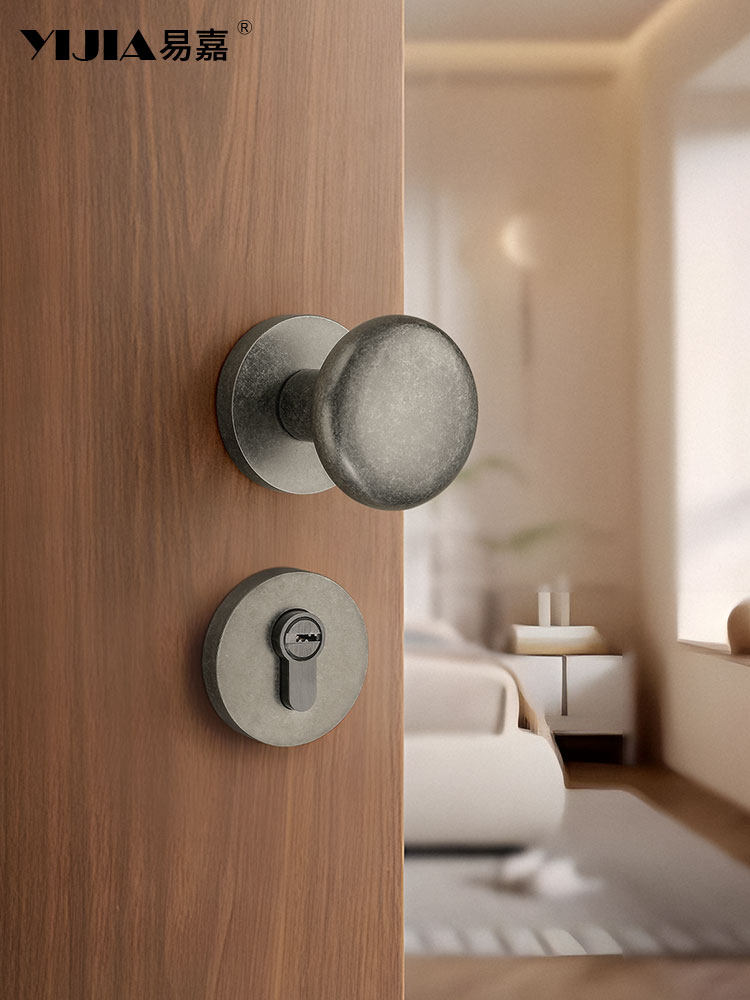 Medieval-Style Retro Silver Household Door Lock Indoor Bedroom Wooden Door Magnetic Silent Wabi-Sabi Style Solid Wood Door Handle