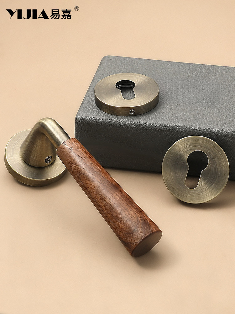 Qingyun Walnut Wood Indoor Bedroom Solid Wood Door Lock Antique Bronze Universal Solid Wood Door Handle Silent Magnetic