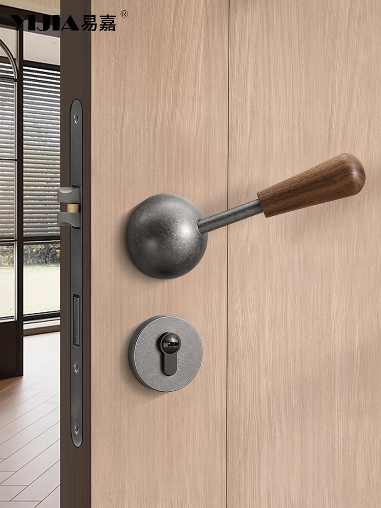 「Yunyi」 Antique Style Bedroom Door Lock Antique Silver Household Universal Indoor Door Lock Walnut Door Handle