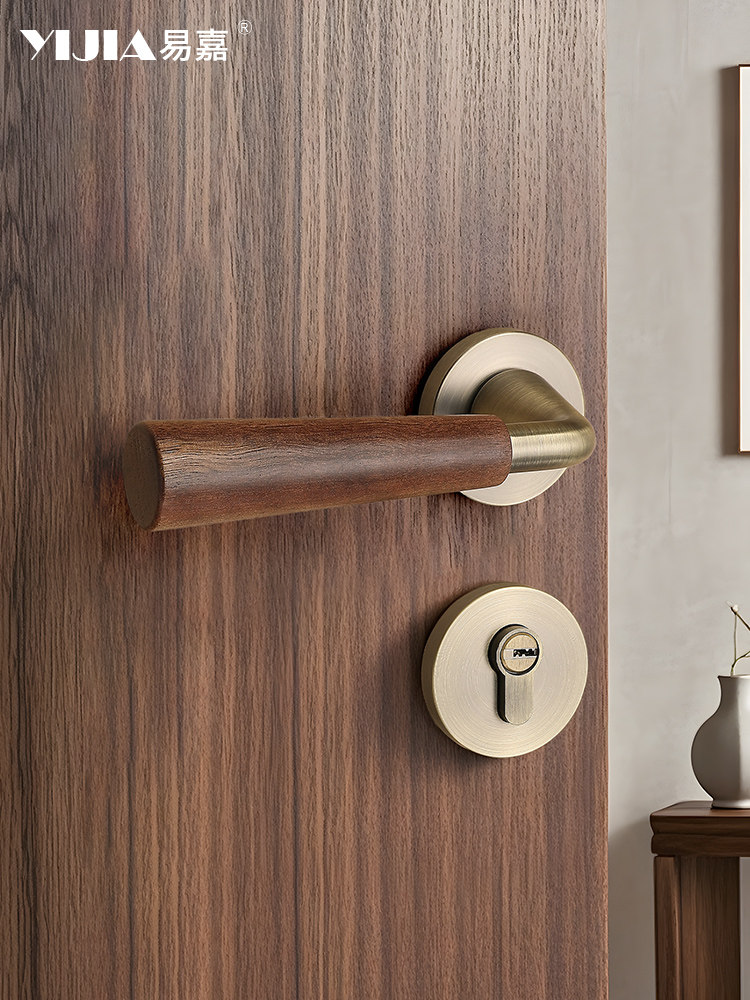 Qingyun Walnut Wood Indoor Bedroom Solid Wood Door Lock Antique Bronze Universal Solid Wood Door Handle Silent Magnetic