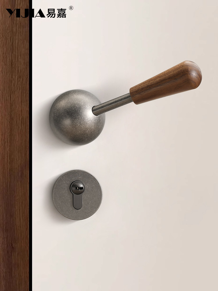 「Yunyi」 Antique Style Bedroom Door Lock Antique Silver Household Universal Indoor Door Lock Walnut Door Handle
