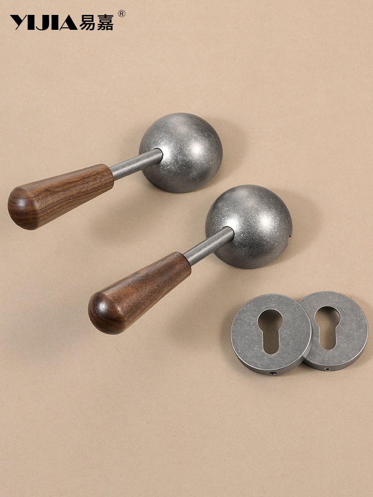 「Yunyi」 Antique Style Bedroom Door Lock Antique Silver Household Universal Indoor Door Lock Walnut Door Handle