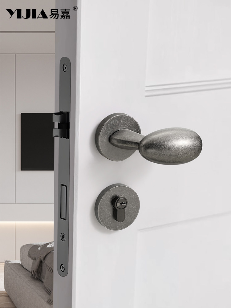 Vintage-Style Antique Silver Household Door Lock for Indoor Bedroom and Bathroom Wooden Doors, Universal Door Handle