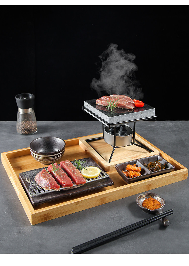 Мангал 日式单人酒精烧烤炉搭配花岗石与火山石 商用牛排烤盘高温石板烧烤