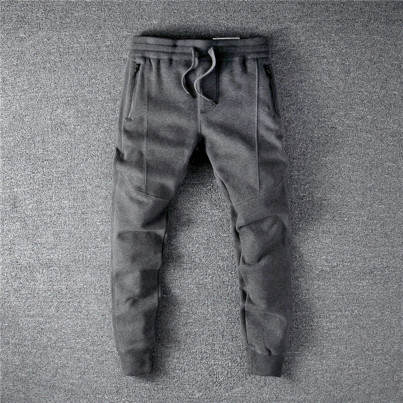 Autumn Winter New Plus Suede Casual Pants Damp Men's Solid Splicing Smoke Pipe Pants Youth Sports Pants Leather Pants 100 Lap Pants